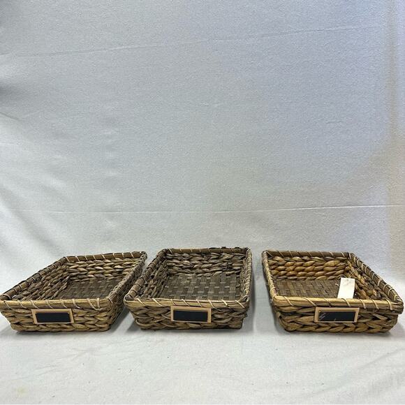 Set of 3 Farmhouse Chic seagrass woven baskets w/ chalkboard labels Hobby Lobby - Picture 1 of 13